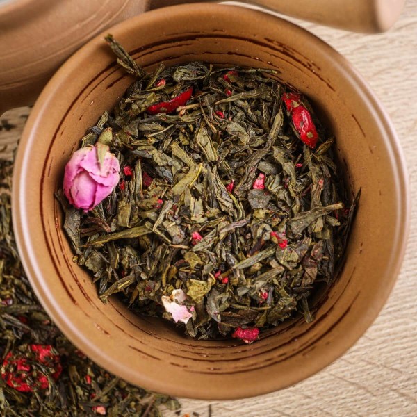 Herbata zielona smakowa sencha z żurawiną i różą